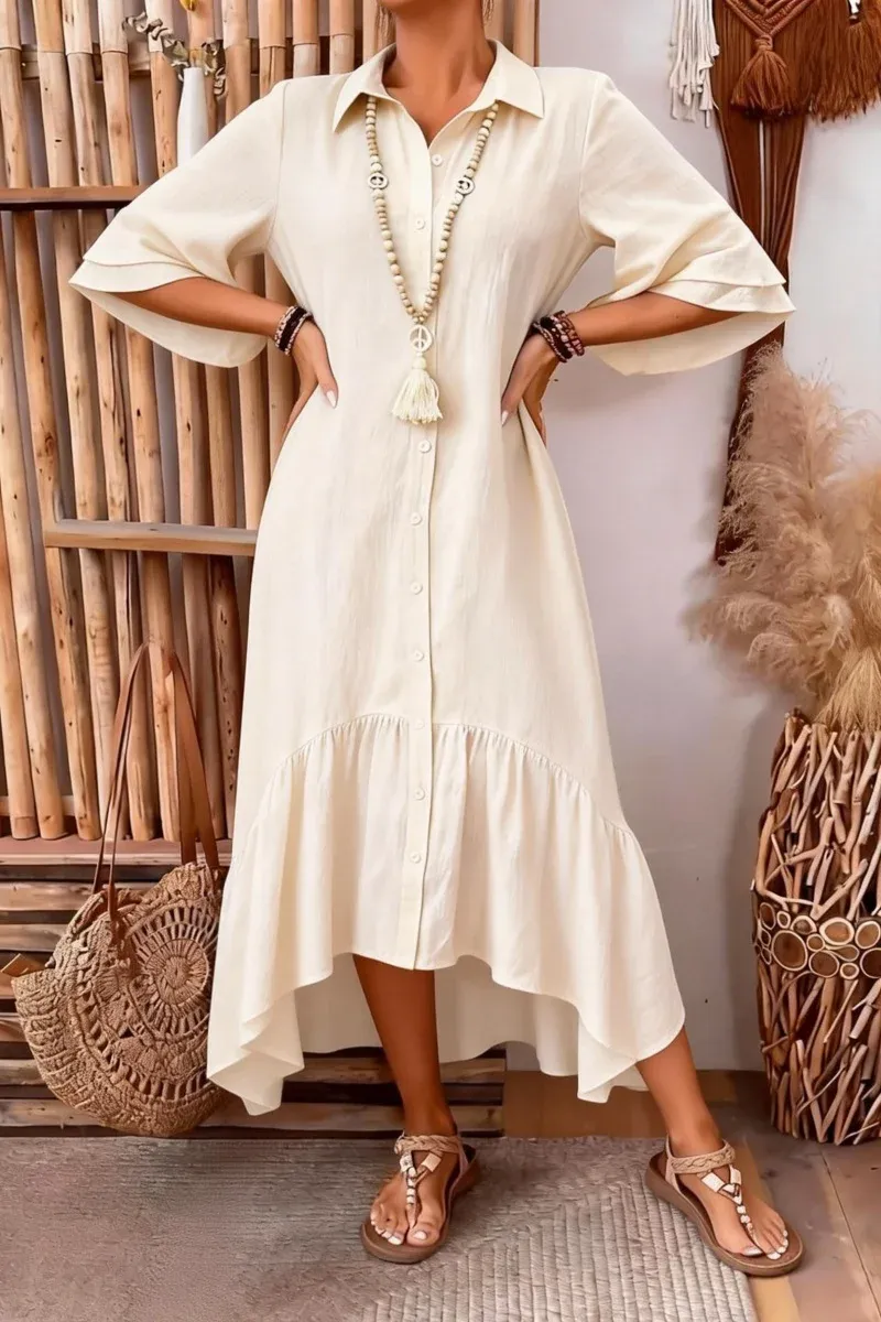 Women's mid-length A-line dress, summer dress, casual loose fit, three-quarter sleeves, suitable for summer (pre-order item)