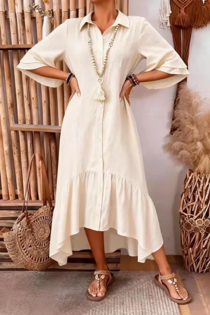 Women's mid-length A-line dress, summer dress, casual loose fit, three-quarter sleeves, suitable for summer (pre-order item)