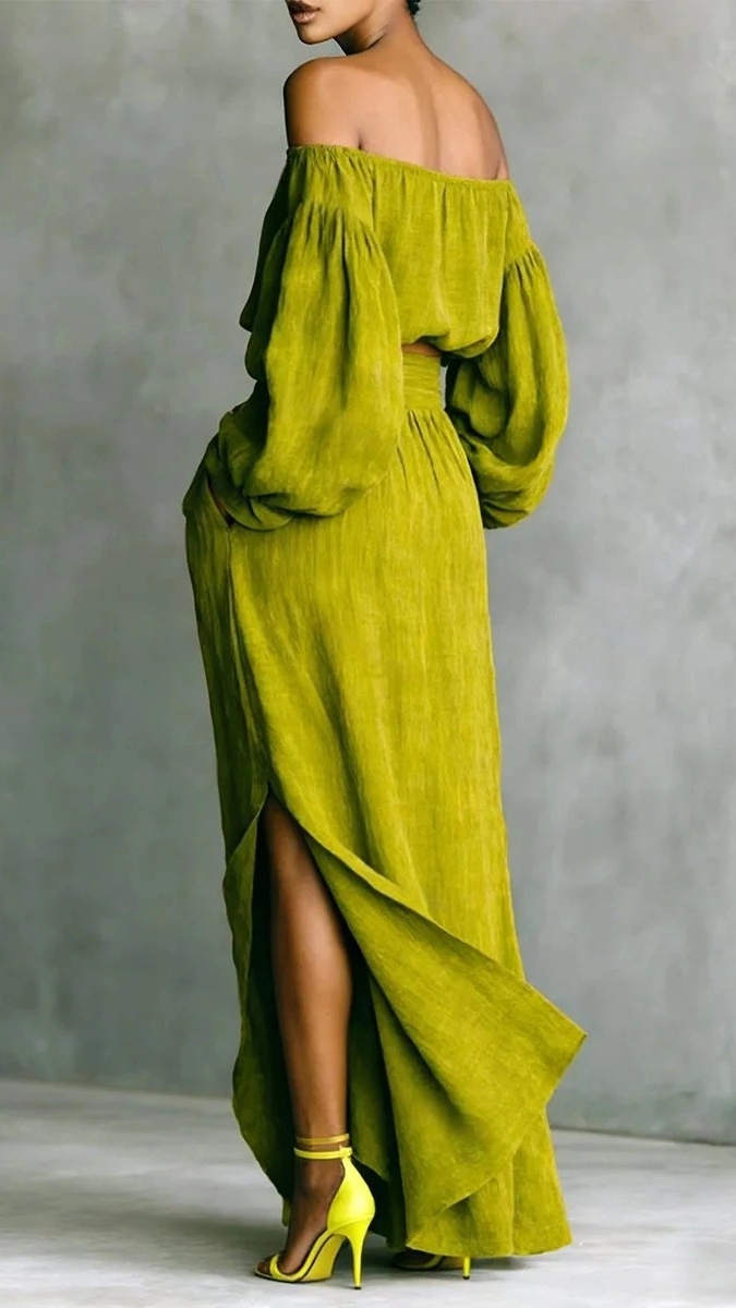 Women's casual off-shoulder top and asymmetrical skirt two-piece set