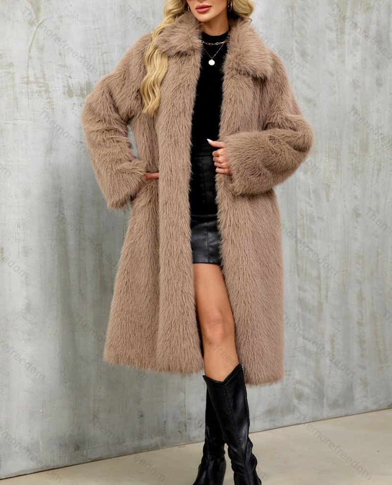 Women's long warm faux fur coat imitation fox fur coat
