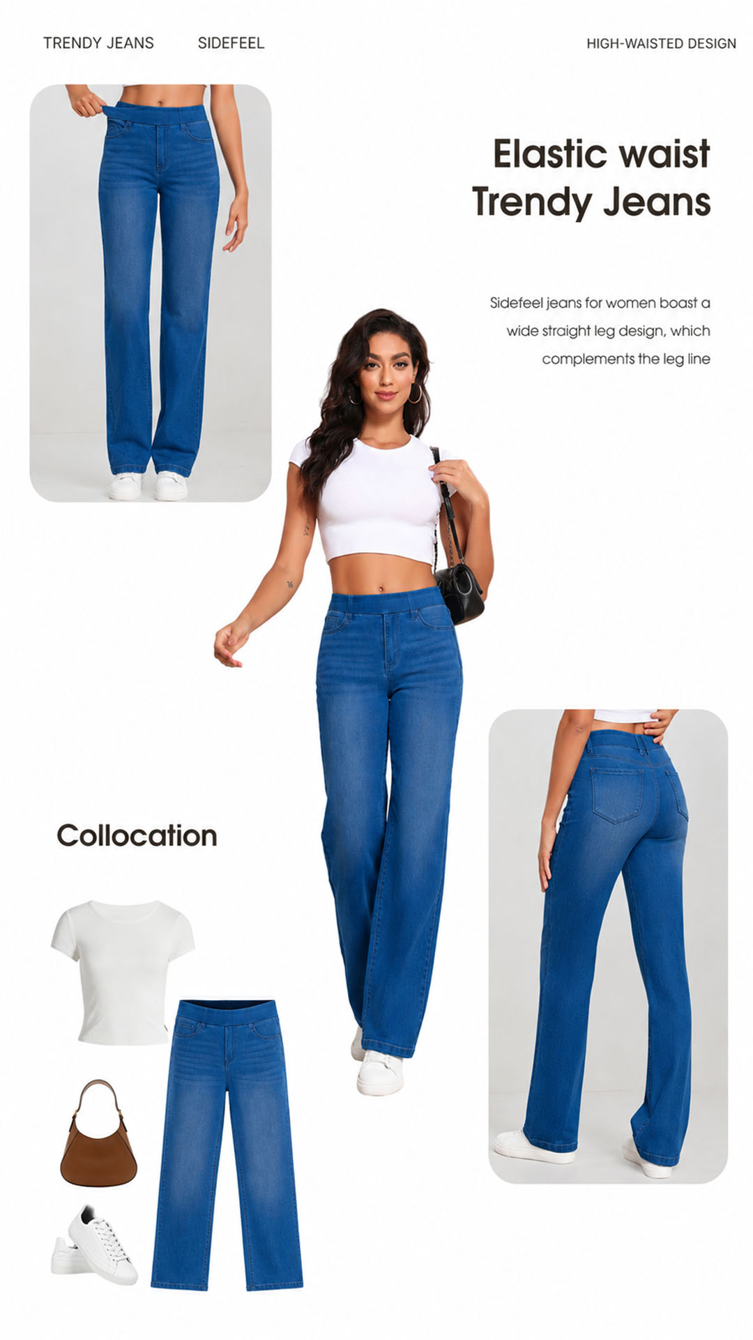 High Waisted Stretchy Jeans for Women - Tummy Control Whisker Wash Denim Pants