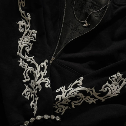 Unisex fashionable and casual street style hoodie with timeless vine embroidery.