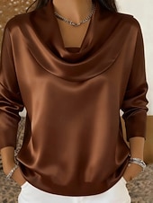 Women's Shirt Blouse Plain Stylish Long Sleeve Cowl Neck Regular Tops Daily Holiday Going out Ruched Black White Red Brown Summer Spring