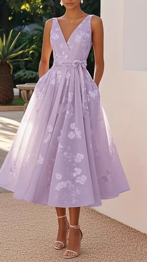 Women's sleeveless V-neck printed dress
