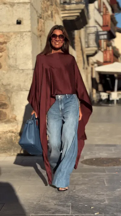 Women's fashionable irregular solid color pullover top