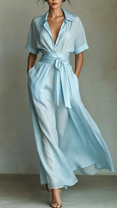Women's vacation style elegant retro casual solid color waist-cinching slimming dress