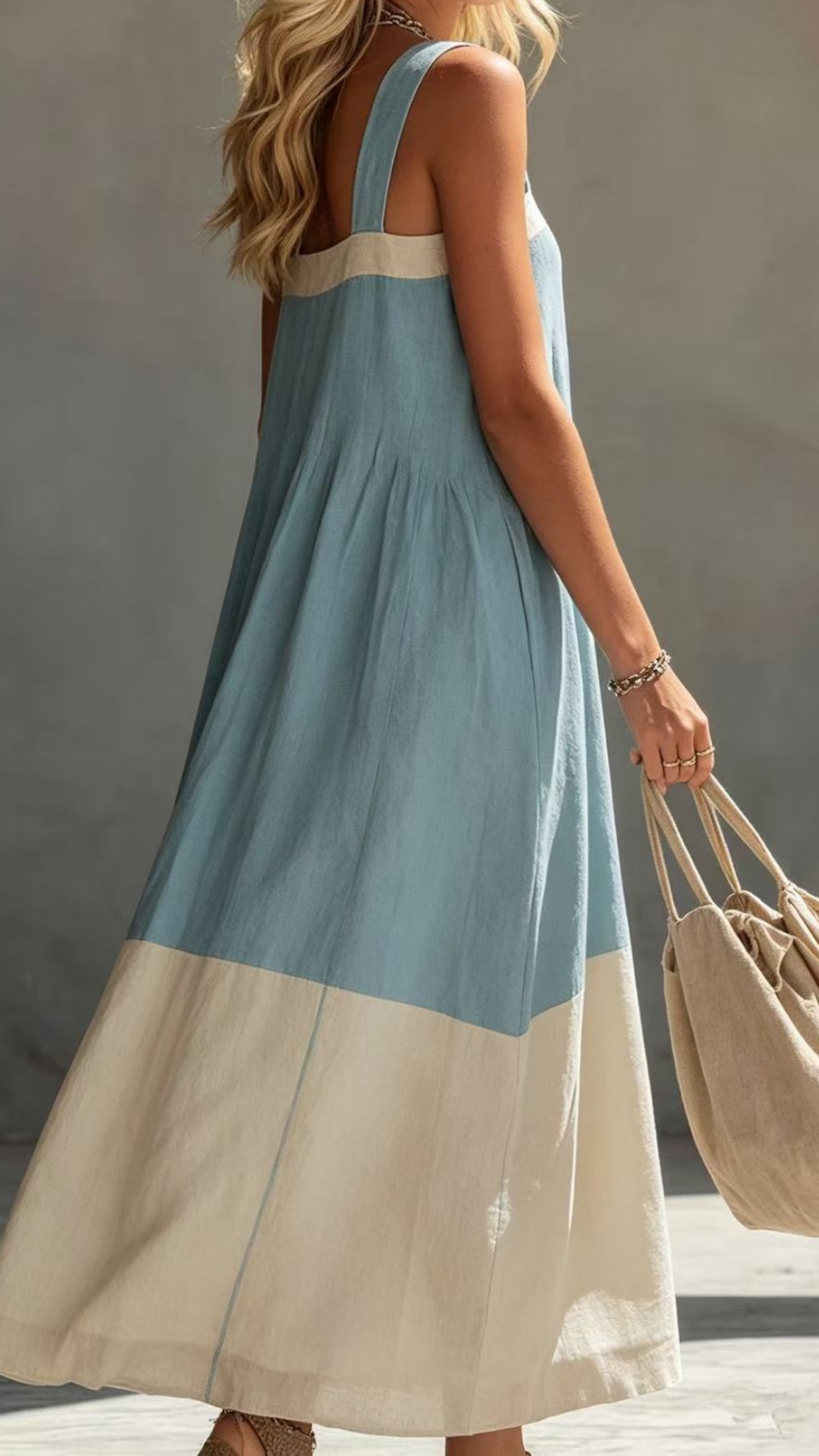 Women's Color Block Stitched Elegant Spaghetti Strap Long Dress