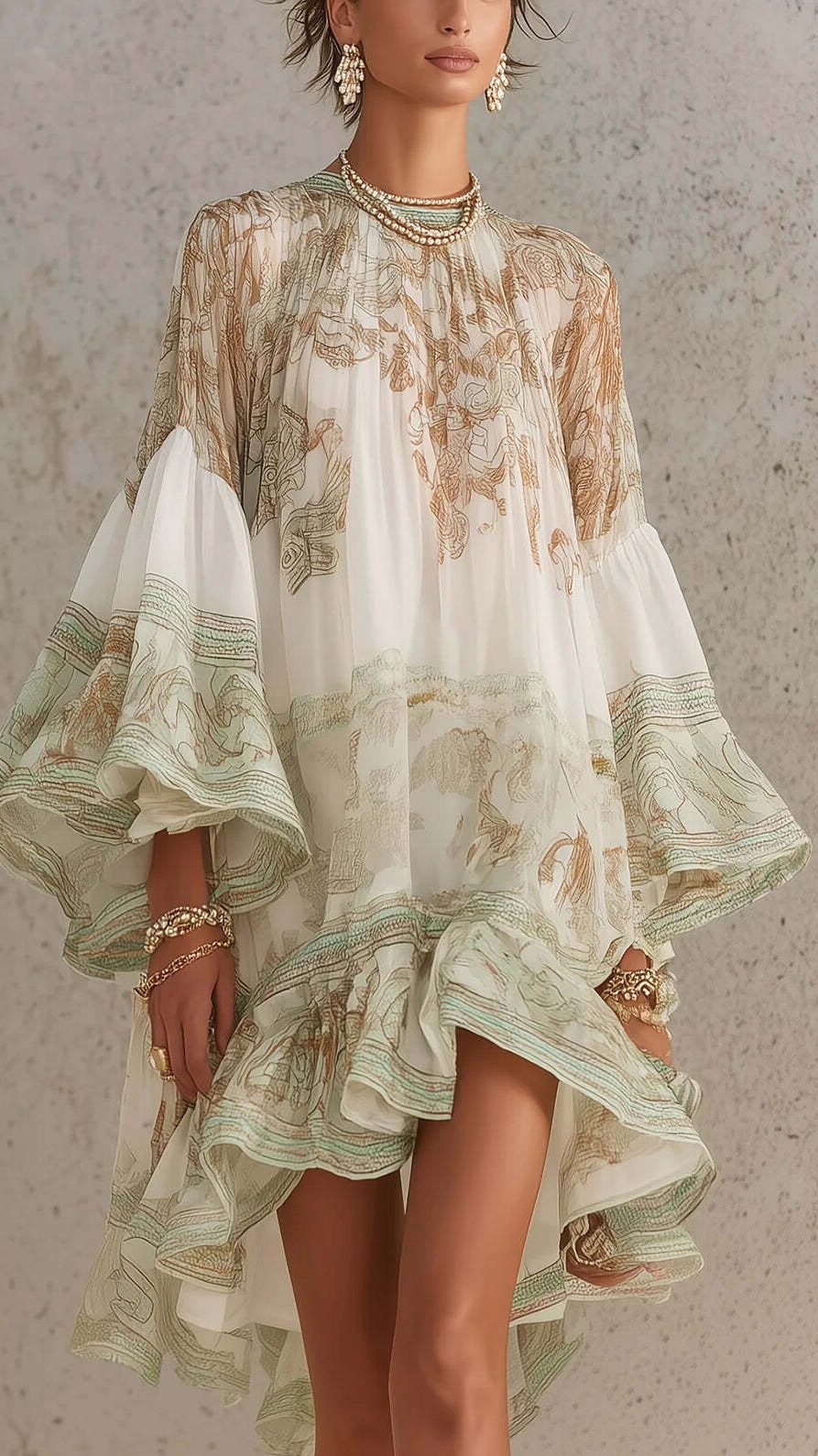Women's Printed Ruffled Resort Style Loose Flowy Fashion Short Skirt