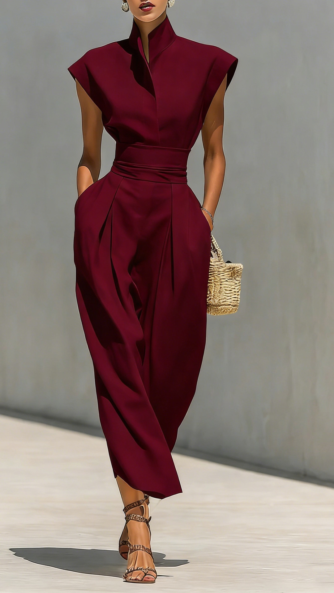 Women's high-waisted midi skirt, turtleneck loose top, commuter dress