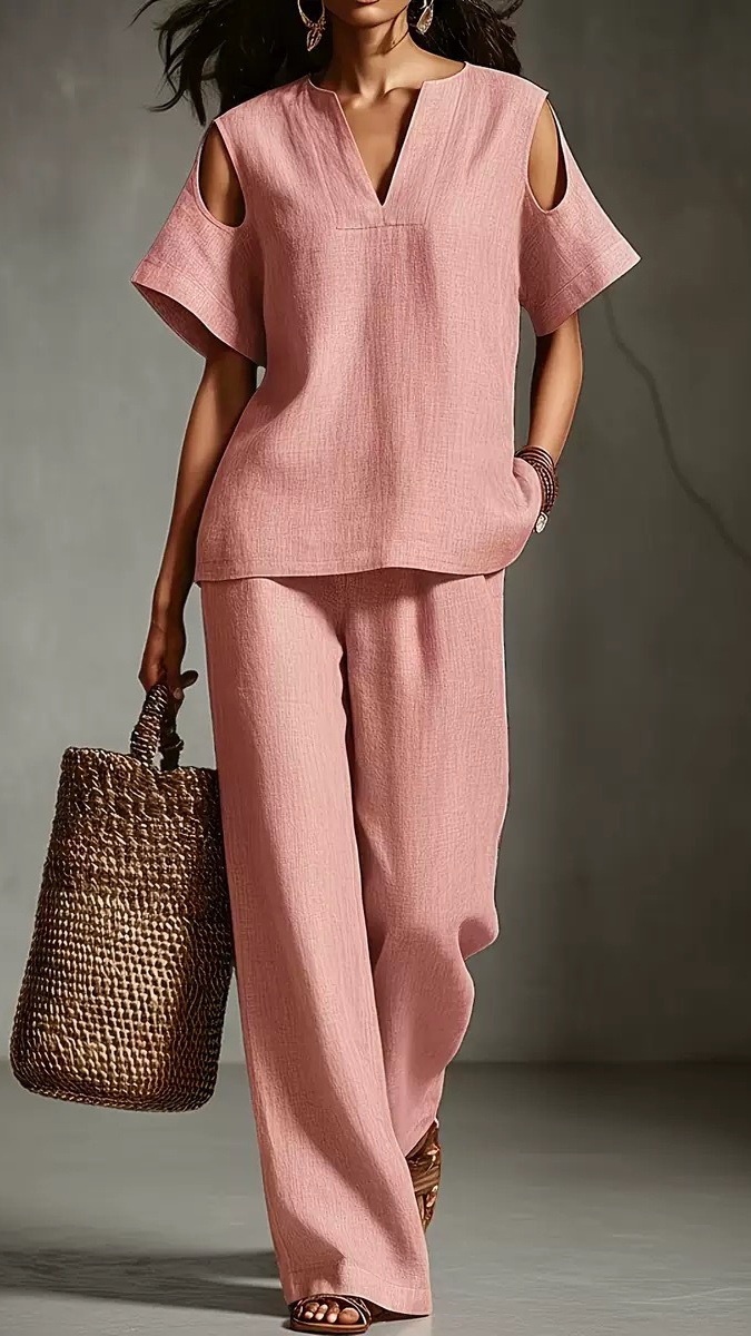 Women's Short-Sleeve Fashion Casual Pants Two-Piece Set