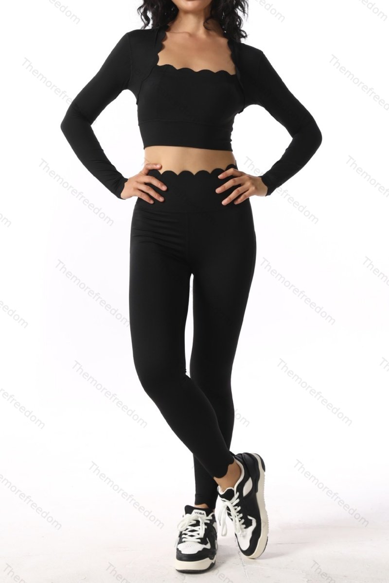 Women's square-neck slim-fit high-stretch quick-drying yoga and fitness long-sleeved workout set