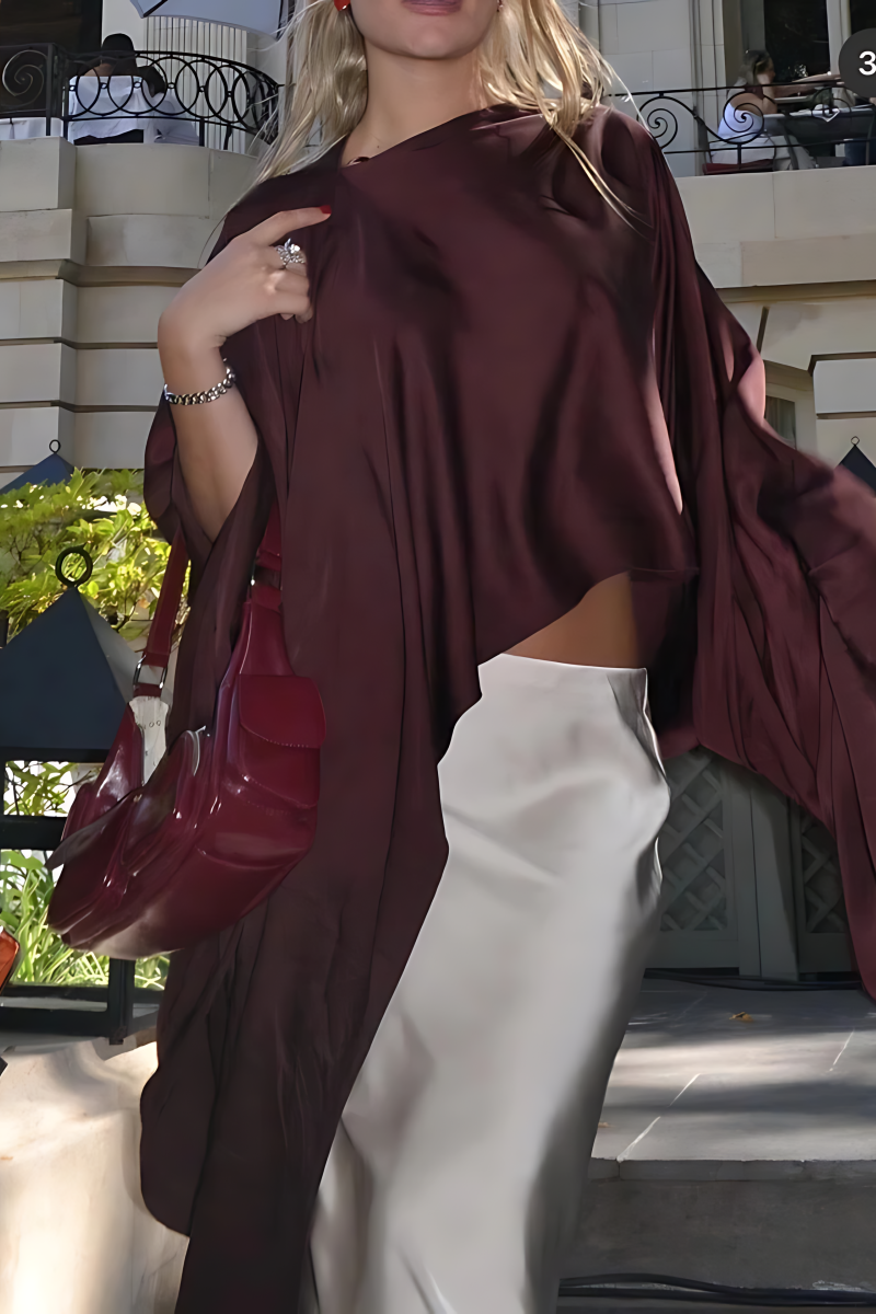 Women's fashionable irregular solid color pullover top