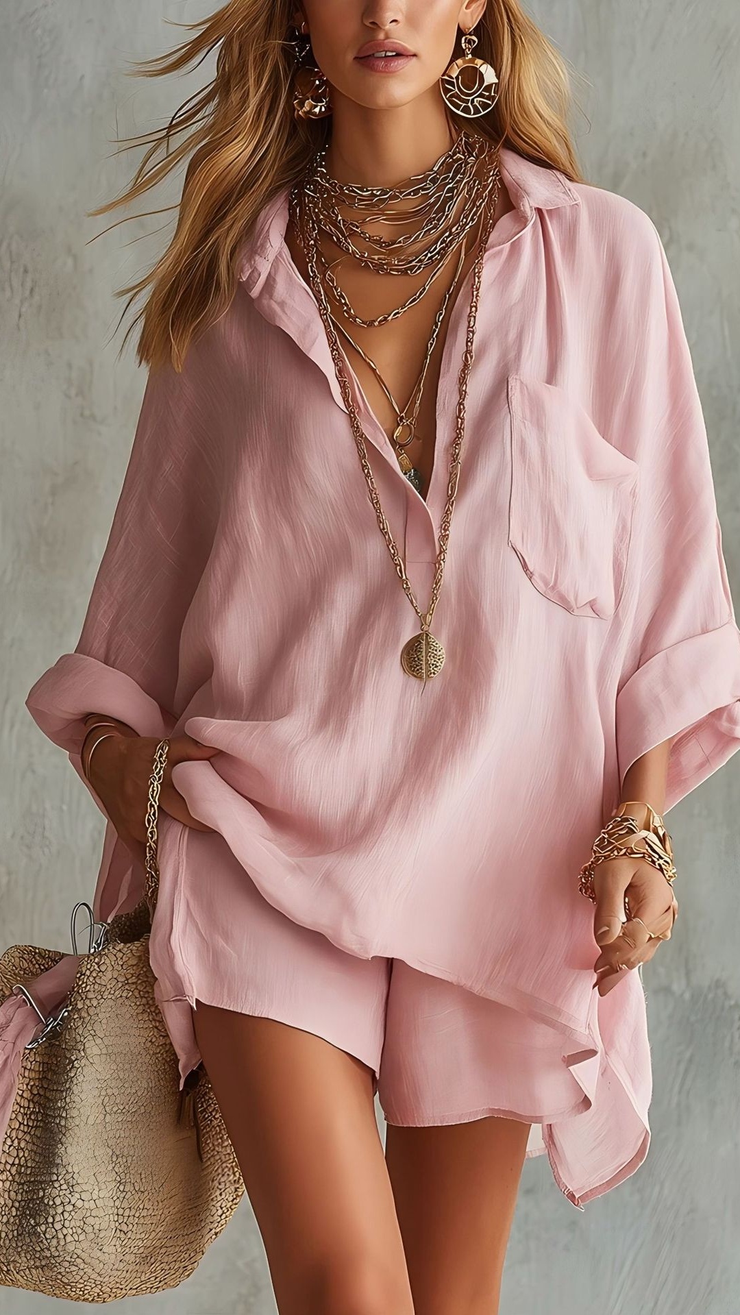 Women's Fashion Cotton Linen Pocket Beach Shorts Shirt Set