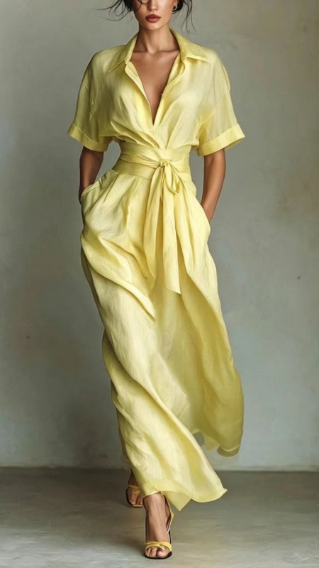 Women's vacation style elegant retro casual solid color waist-cinching slimming dress