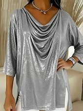 Women's Blouse Plain Vintage Stylish 3/4 Length Sleeve V Neck Regular Tops Holiday Going out Sequins Blue Silver Red Purple Khaki Summer