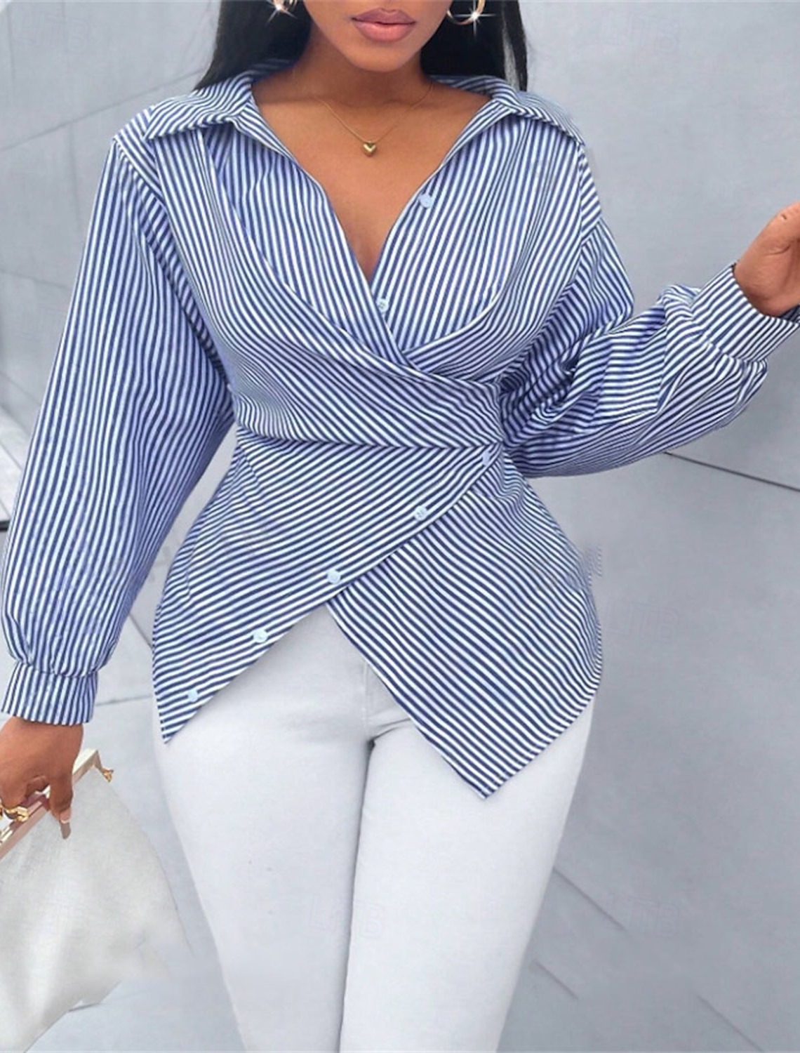 Women's Blouse Dressy Tops Plain Striped Elegant Vintage Daily Long Sleeve Shirt Collar Regular Tops Daily Work Holiday Ruched Buttons Print Black Pink Sky Blue Green Summer Spring