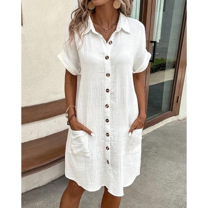 Women's Mini Dress Cotton Linen Dresses Shirt Dress Winter Dress Casual Vacation Regular Fit Plain Short Sleeve V Neck Black White Yellow Blue Summer