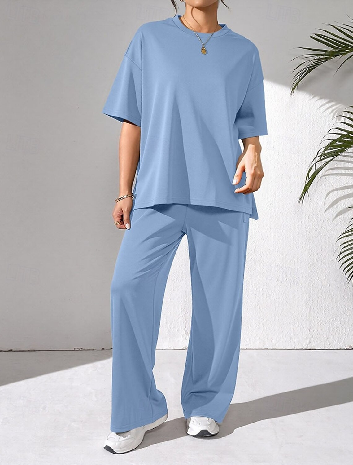 Women's Fashion Streetwear Pants Sets Bolero Top Short Sleeve Crew Neck Solid Color Patchwork Casual Daily Outdoor Blue Red Sky Blue Summer Regular Fit