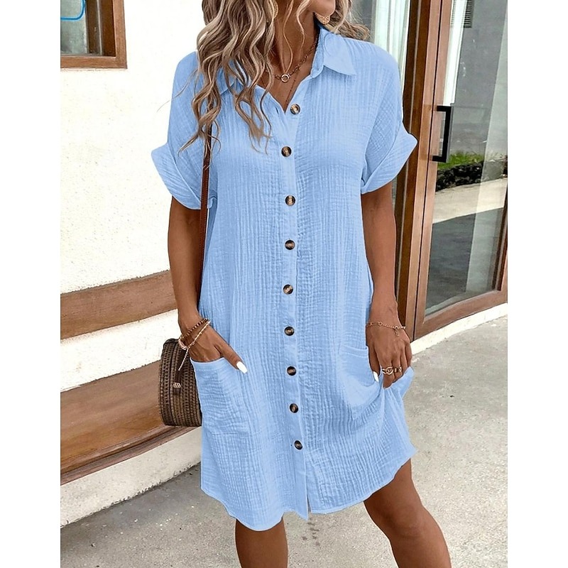 Women's Mini Dress Cotton Linen Dresses Shirt Dress Winter Dress Casua