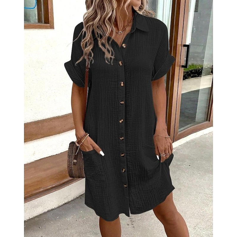 Women's Mini Dress Cotton Linen Dresses Shirt Dress Winter Dress Casua