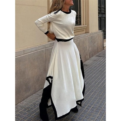 Women's Elegant Fashion Streetwear Blouse Skirt Long Sleeve Crew Neck Solid Color Formal Party Work Black White Brown Spring Loose Fit