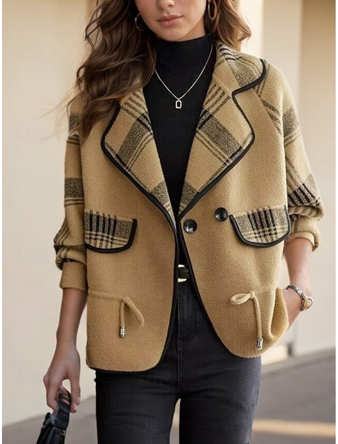 Women's Sweater Cardigan Sweater Jacket Shirt Collar Knit Patchwork Button Knitted Raglan Sleeves Spring Fall Daily Holiday Weekend Daily Stylish Casual Long Sleeve Plaid Color Block Black