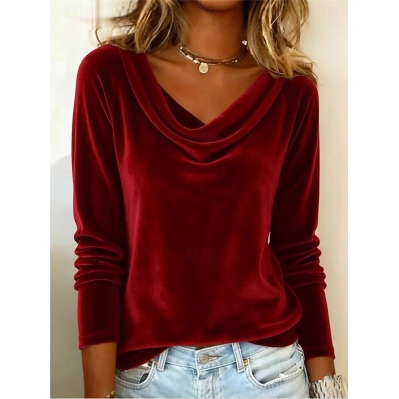 Women's velvet elegant and stylish basic long-sleeved turtleneck top, designed for layering (pre-order).