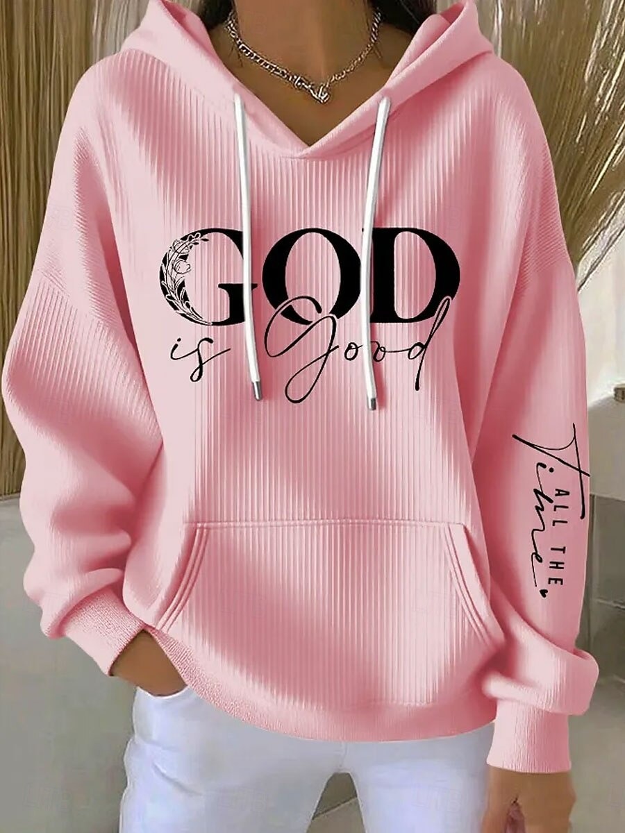 Women's Pullover Hoodie Sweatshirt Graphic Letter Casual Long Sleeve Hooded Regular Tops Casual Dailywear Sports Blue Black White Pink Spring Fall