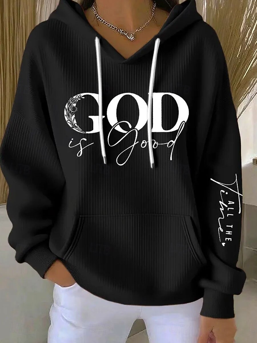 Women's Pullover Hoodie Sweatshirt Graphic Letter Casual Long Sleeve Hooded Regular Tops Casual Dailywear Sports Blue Black White Pink Spring Fall