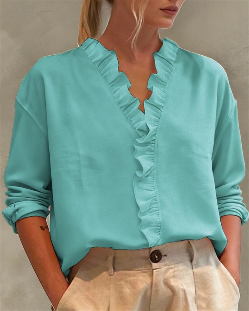 Women's Blouse Dressy Tops Solid Color Plain Elegant Vintage Daily Lon