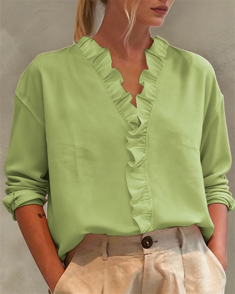 Women's Blouse Dressy Tops Solid Color Plain Elegant Vintage Daily Lon