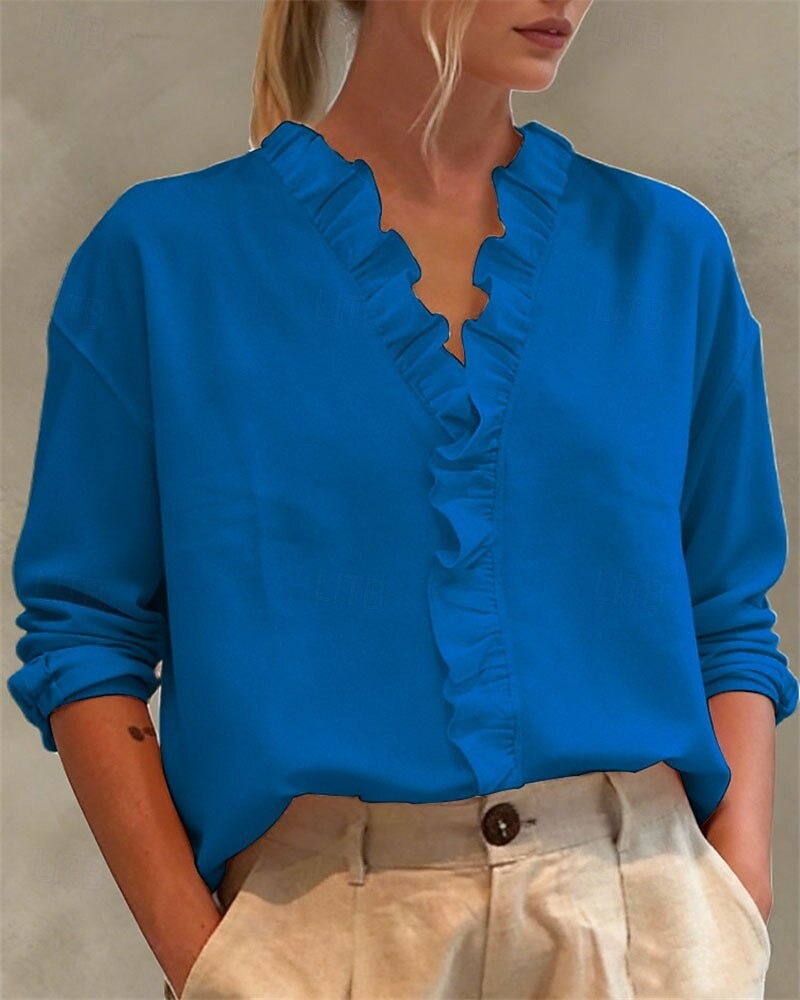 Women's Blouse Dressy Tops Solid Color Plain Elegant Vintage Daily Lon