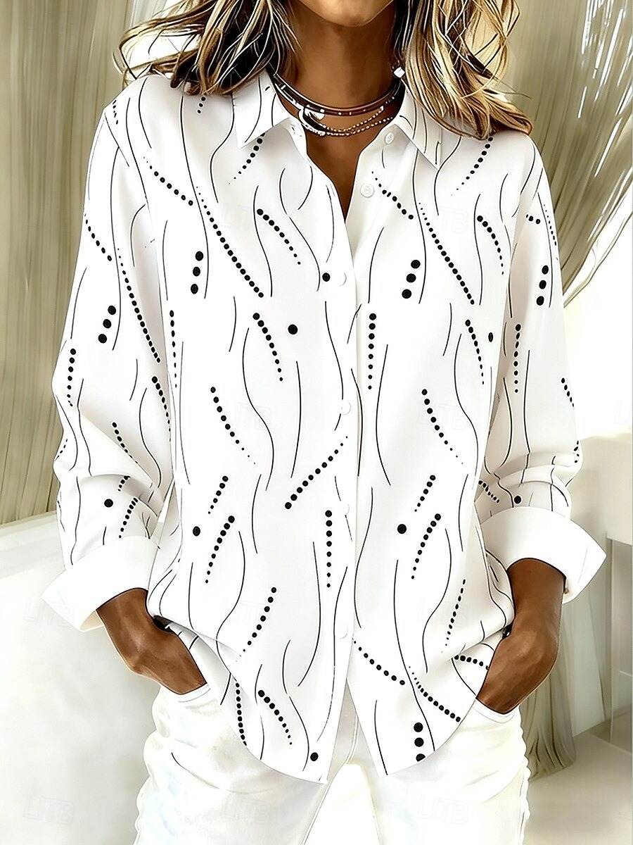 Women's Shirt Graphic Geometric Vintage Stylish Modern Long Sleeve Shirt Collar Regular Tops Daily Buttons Print White Light Brown Purple Fuchsia Khaki Spring Winter