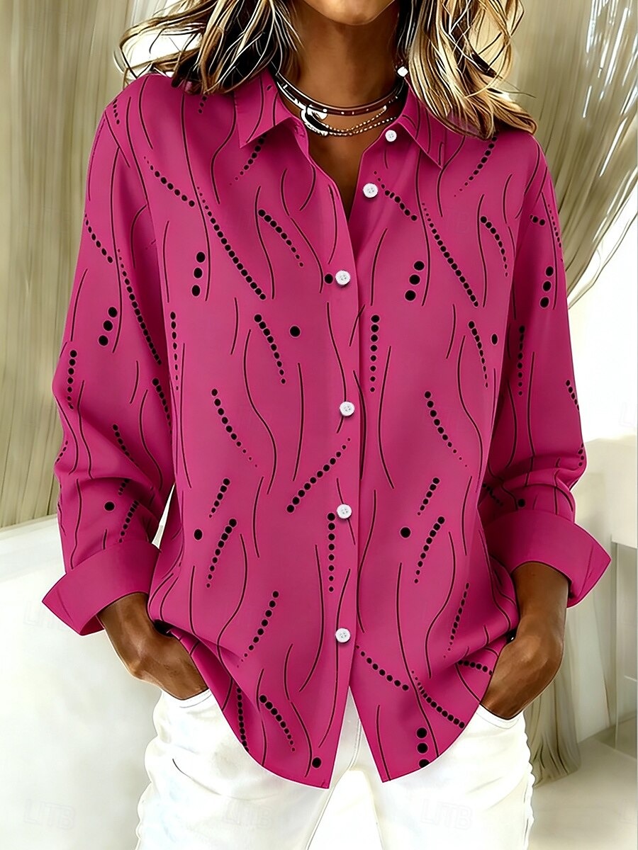 Women's Shirt Graphic Geometric Vintage Stylish Modern Long Sleeve Shirt Collar Regular Tops Daily Buttons Print White Light Brown Purple Fuchsia Khaki Spring Winter
