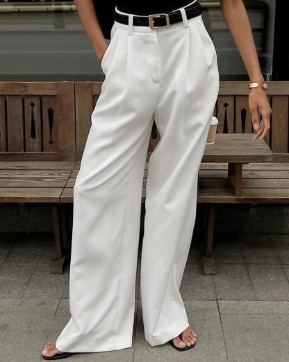 Women's Culottes Wide Leg Chinos Vacation Streetwear Casual Full Length Medium Waist Solid Color Pocket Elastic Waistband Comfy Micro-elastic Daily Outdoor Street White Spring Fall Loose Fit