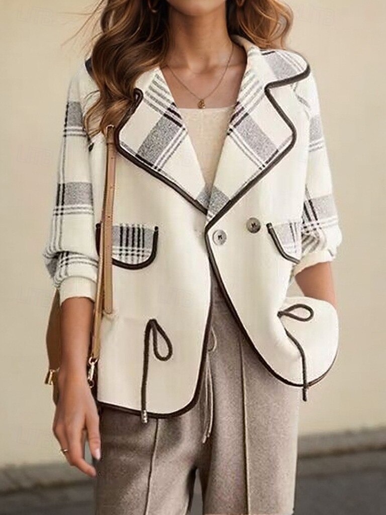 Women's Sweater Cardigan Sweater Jacket Shirt Collar Knit Patchwork Button Knitted Raglan Sleeves Spring Fall Daily Holiday Weekend Daily Stylish Casual Long Sleeve Plaid Color Block Black