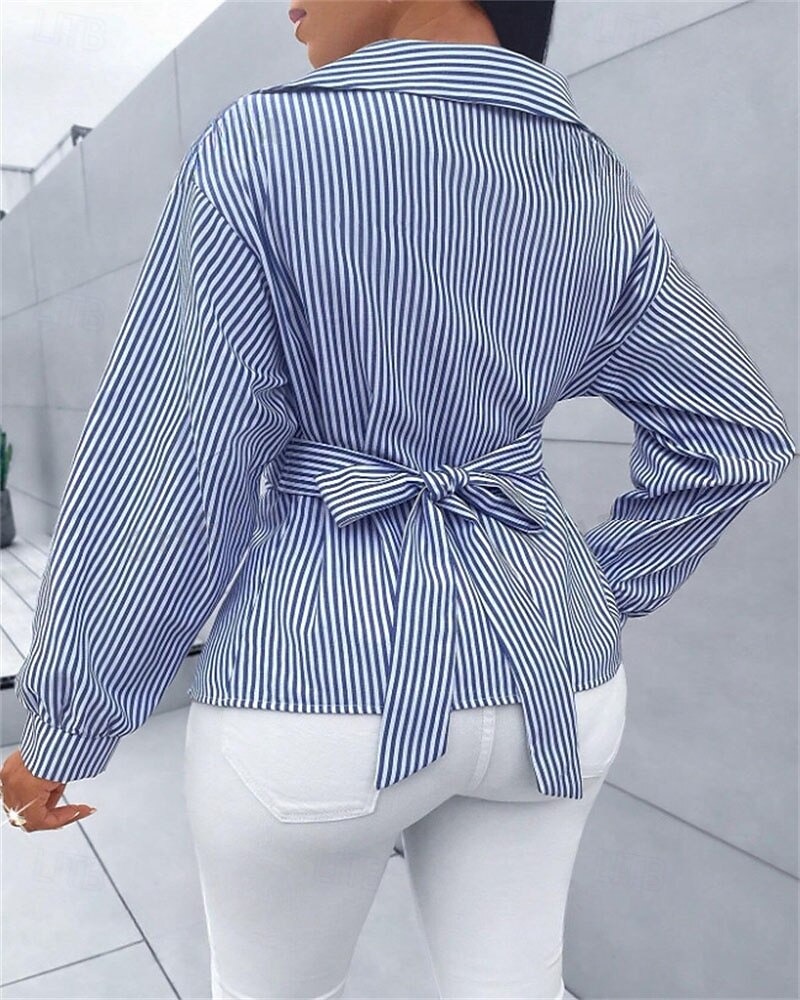 Women's Blouse Dressy Tops Plain Striped Elegant Vintage Daily Long Sleeve Shirt Collar Regular Tops Daily Work Holiday Ruched Buttons Print Black Pink Sky Blue Green Summer Spring