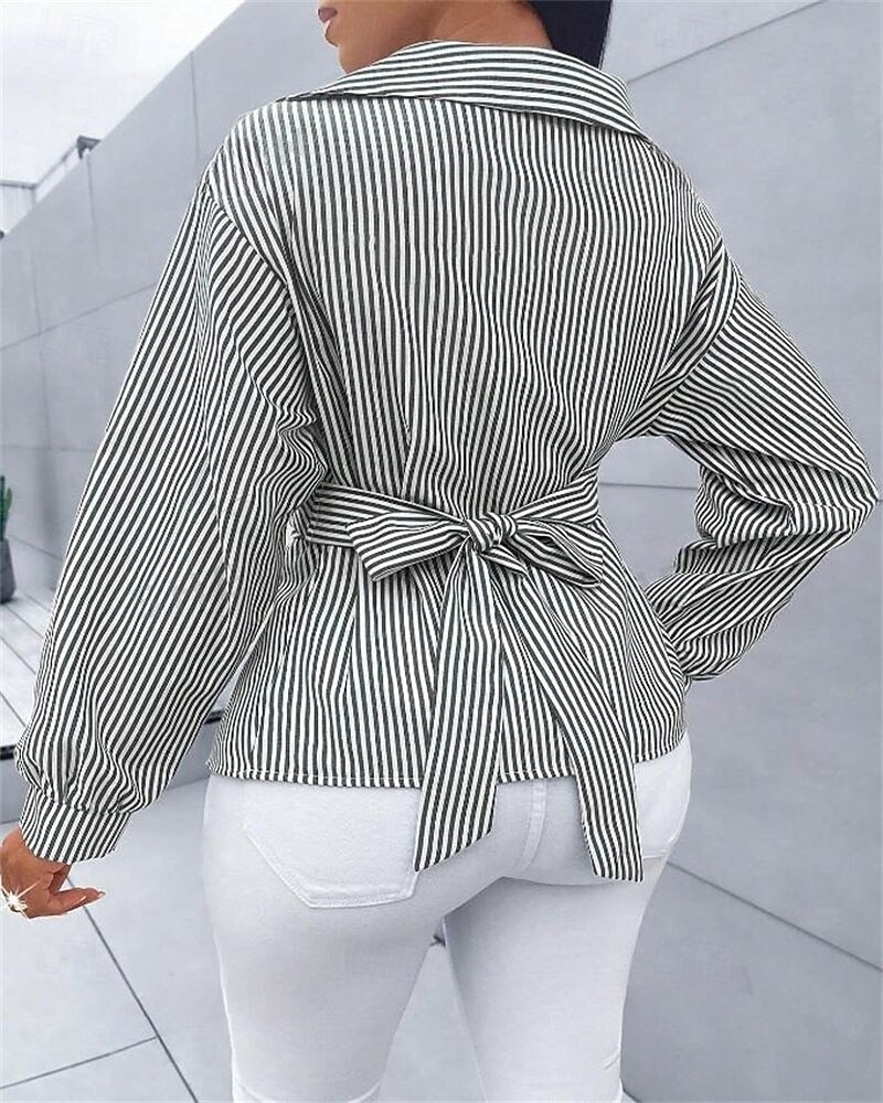 Women's Blouse Dressy Tops Plain Striped Elegant Vintage Daily Long Sleeve Shirt Collar Regular Tops Daily Work Holiday Ruched Buttons Print Black Pink Sky Blue Green Summer Spring