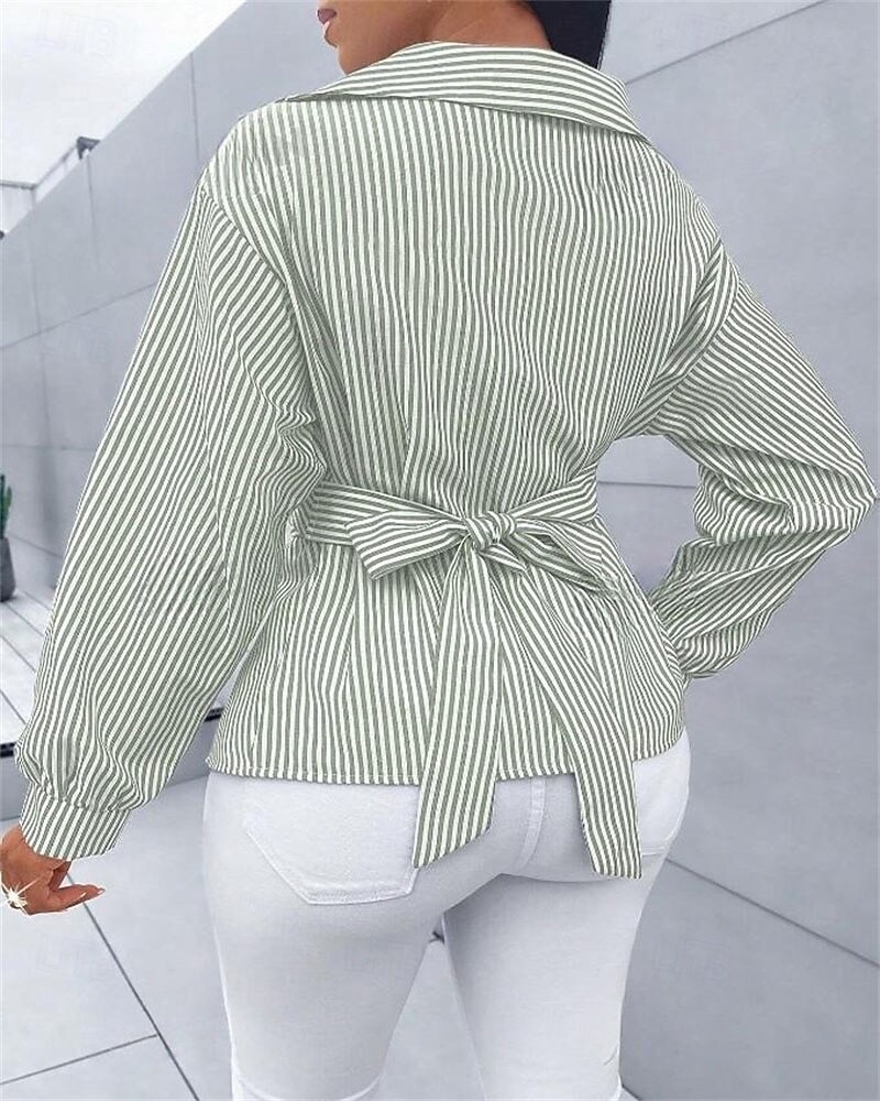 Women's Blouse Dressy Tops Plain Striped Elegant Vintage Daily Long Sleeve Shirt Collar Regular Tops Daily Work Holiday Ruched Buttons Print Black Pink Sky Blue Green Summer Spring