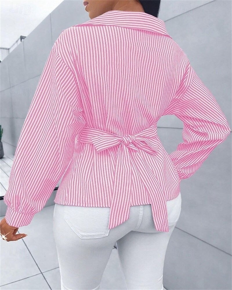 Women's Blouse Dressy Tops Plain Striped Elegant Vintage Daily Long Sleeve Shirt Collar Regular Tops Daily Work Holiday Ruched Buttons Print Black Pink Sky Blue Green Summer Spring