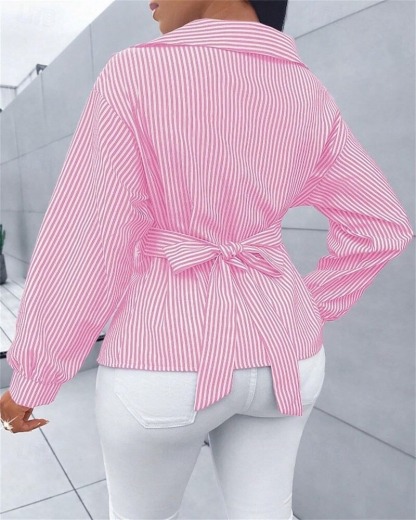 Women's Blouse Dressy Tops Plain Striped Elegant Vintage Daily Long Sleeve Shirt Collar Regular Tops Daily Work Holiday Ruched Buttons Print Black Pink Sky Blue Green Summer Spring