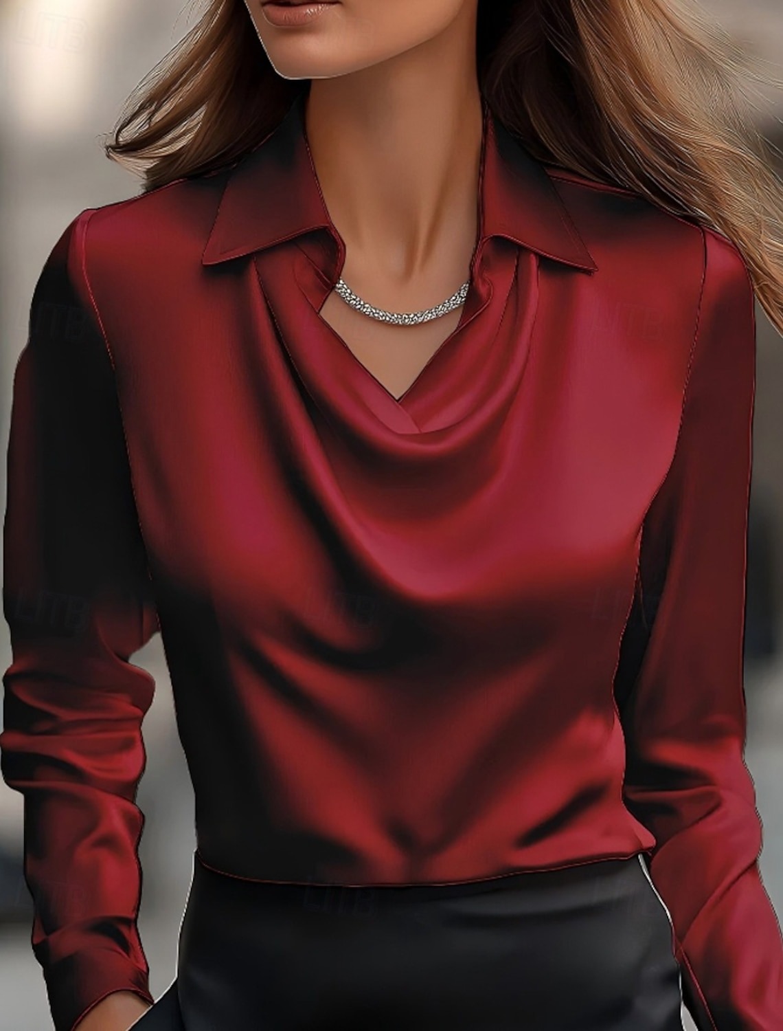 Women's Shirt Blouse Satin Plain Modern Casual Long Sleeve Shirt Collar Regular Elegant Tops Drape Neckline Daily Going out Ruched Loose Fit Black Wine Navy Blue Blue Khaki Fall