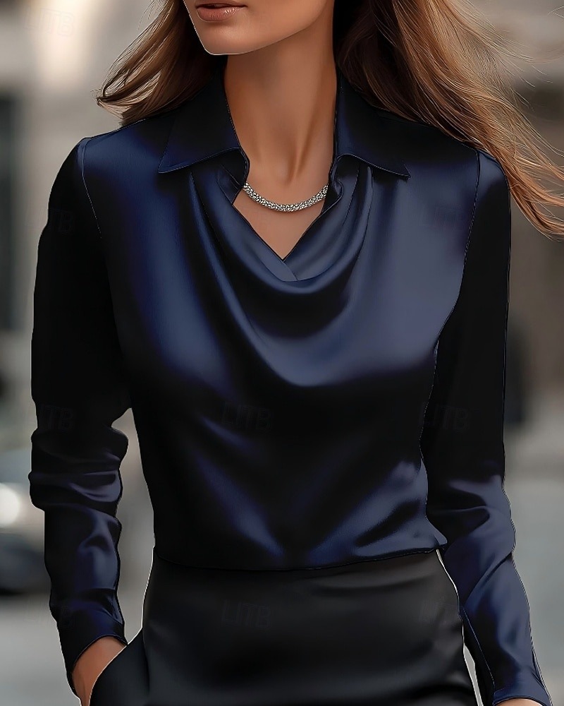 Women's Shirt Blouse Satin Plain Modern Casual Long Sleeve Shirt Colla