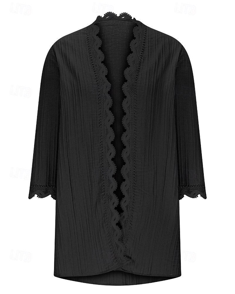 Women's Sweater Cardigan Streetwear Casual Solid Color V Neck Knitted 3/4 Length Sleeve Regular Tops Knit Holiday Going out Weekend Wine Red Black Spring Fall