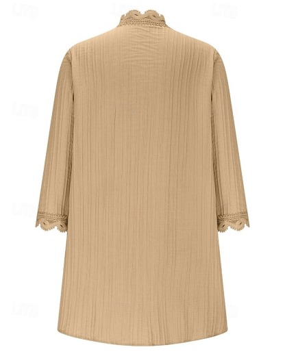 Women's Sweater Cardigan Streetwear Casual Solid Color V Neck Knitted 3/4 Length Sleeve Regular Tops Knit Holiday Going out Weekend Wine Red Black Spring Fall