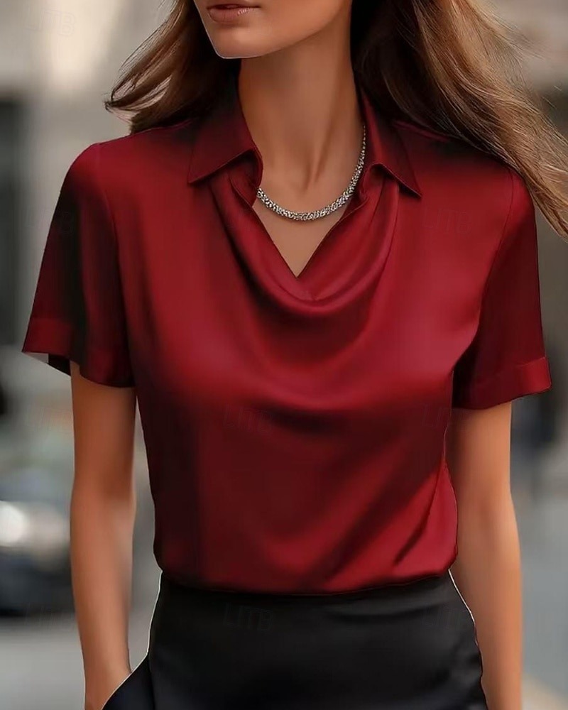 Women's Shirt Elegant Satin Blouse Plain Elegant Stylish Short Sleeve 