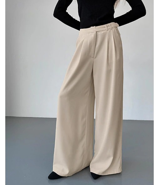 Women's Wide Leg Dress Pants Chinos Vacation Streetwear Casual Full Length Medium Waist Plain