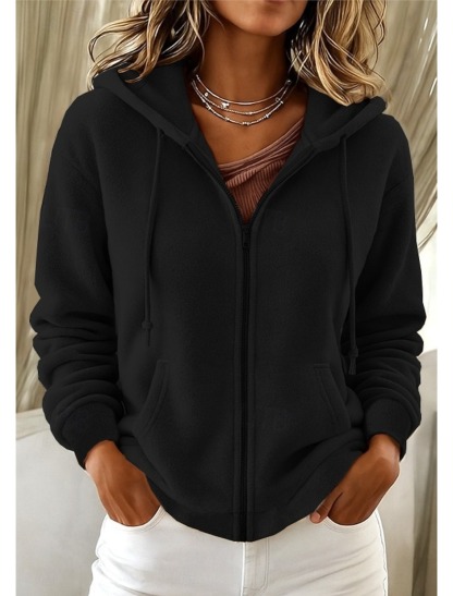 Women's Winter Coat Sherpa Jacket Comfortable Breathable Pocket Casual Plain Vacation Street Casual Daily Wear Zipper Short Hooded Loose Fit Long Sleeve Outerwear Black Khaki Apricot Spring Fall