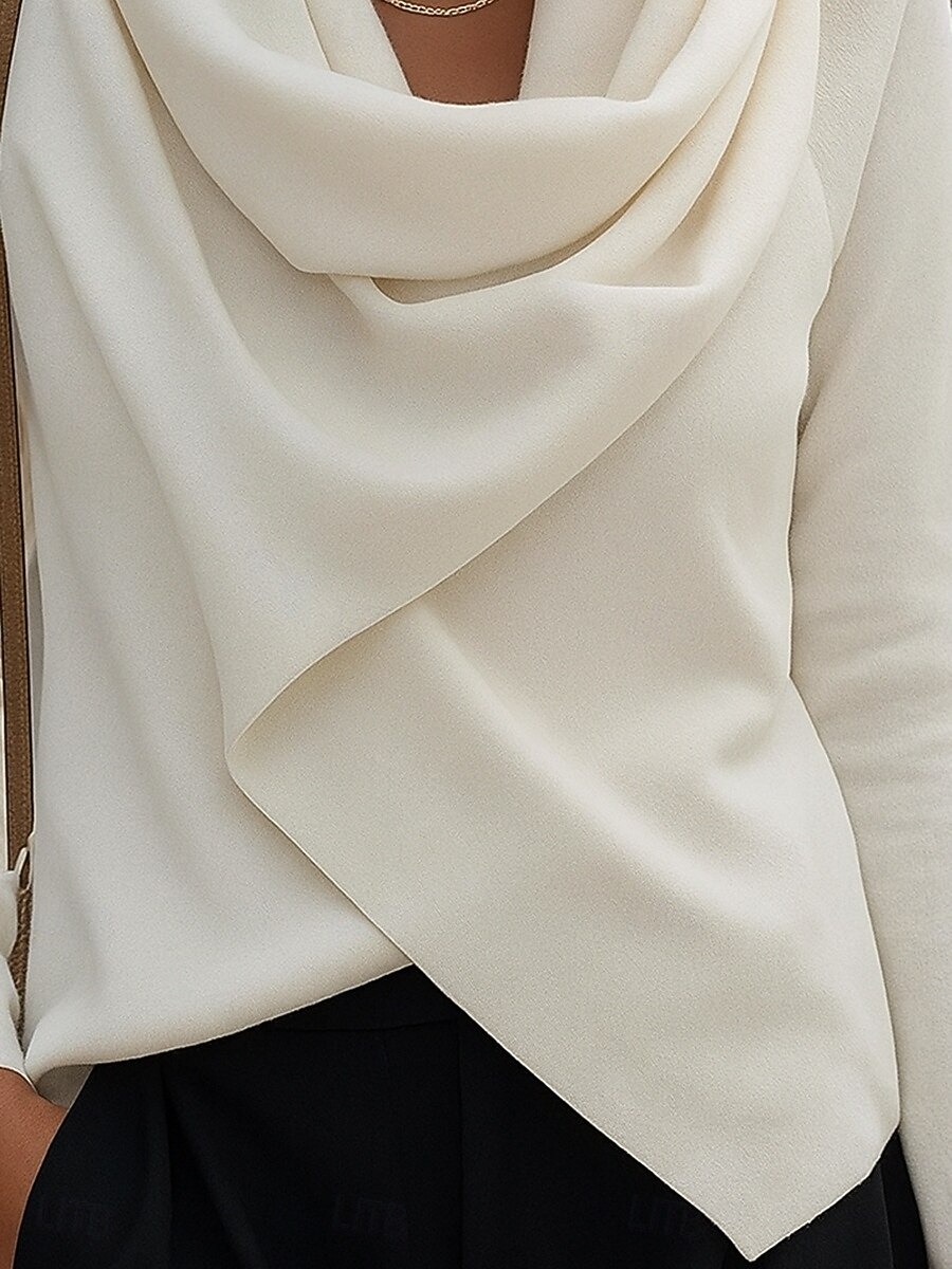 Women's Blouse Solid Color Elegant Stylish Basic Long Sleeve Cowl Neck Regular Tops Daily Ruched White Spring Fall Winter