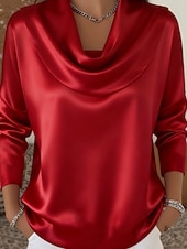 Women's Shirt Blouse Plain Stylish Long Sleeve Cowl Neck Regular Tops Daily Holiday Going out Ruched Black White Red Brown Summer Spring